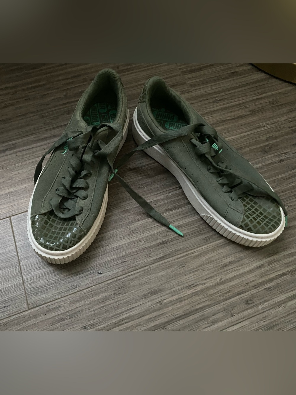 Puma Olive Green Suede Platform Sneakers
